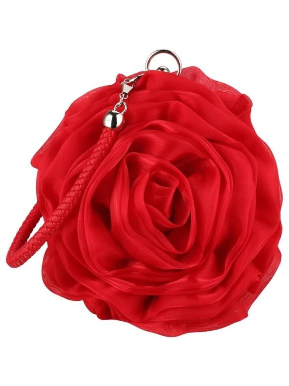 Red Flower Clutch Purse Silk Evening Wristlet Wedding Party Handbag for Women